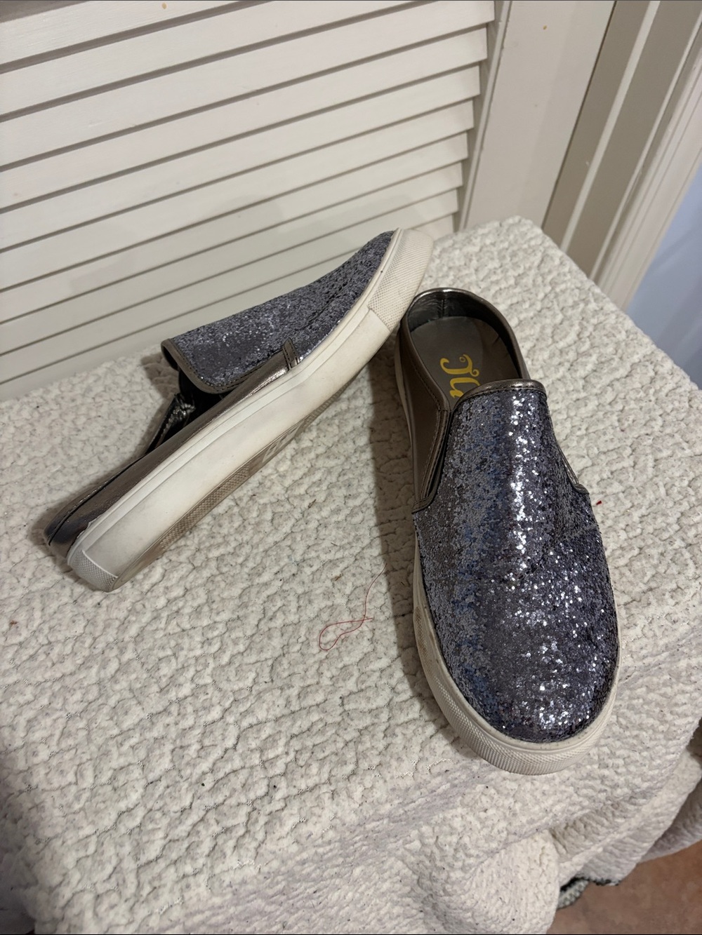 Glitter Slip-On Mules - Silver Sparkle